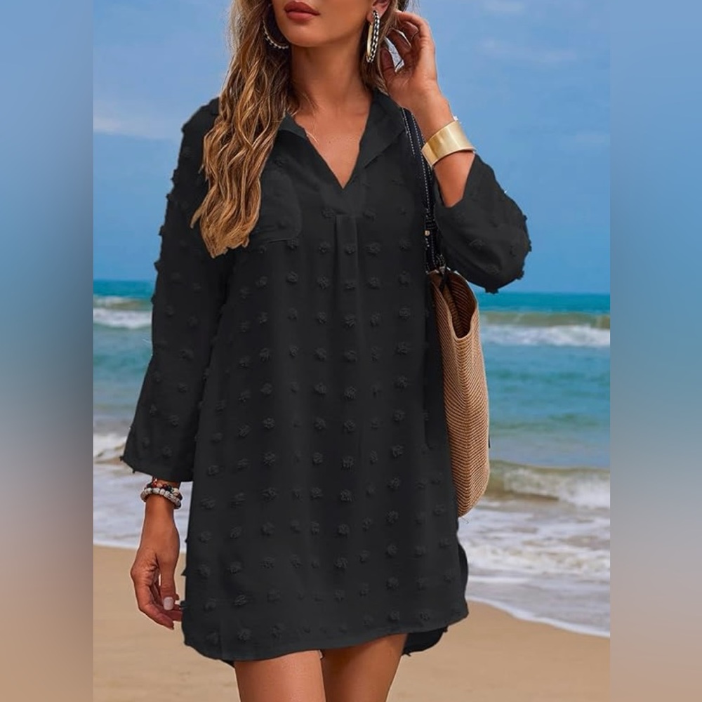EKOUAER Women’s Swim Cover Up Dress Black Clip Dot Beach NWT Runs Bigger Size S